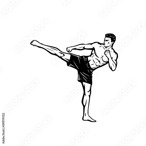 High Kick Martial Arts Fighter Silhouette - MMA Karate and Kickboxing Combat Sport Vector Icon