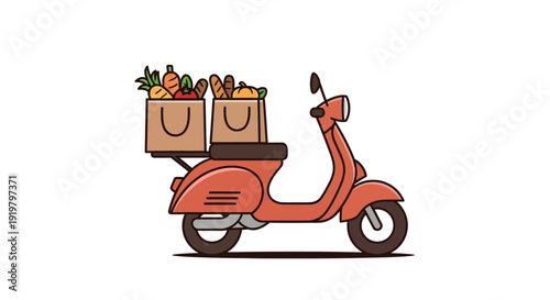Scooter with Groceries Delivery Service Illustration.