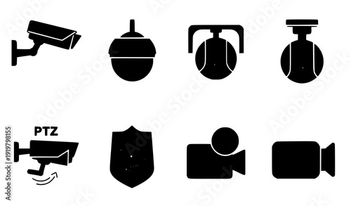 CCTV Security Camera Icon Set Flat Video Surveillance Monitoring Vector Collection Transparent Background