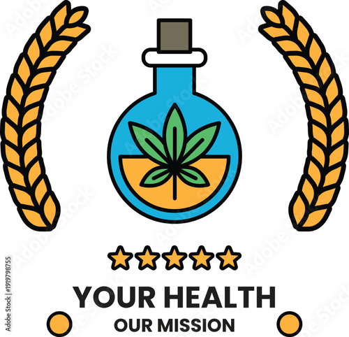 A white logo with a glass bottle and leaves on it