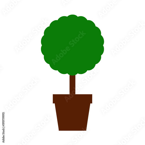 Green Topiary Tree In Brown Pot Vector Icon