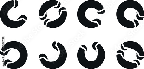 Eight identical black circular arrow icons arranged in two rows on a white background