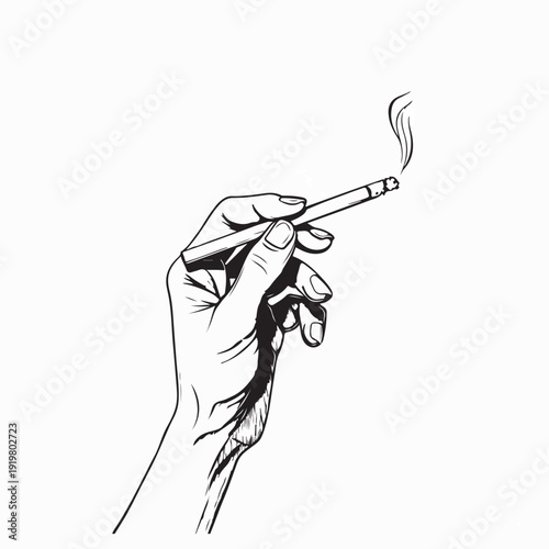 Stylized Smoking Hand Vector Illustration Design on White Background