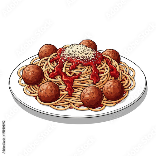 Delicious spaghetti with meatballs and parmesan cheese