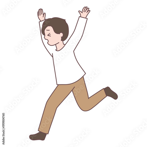 逃げている若い男性