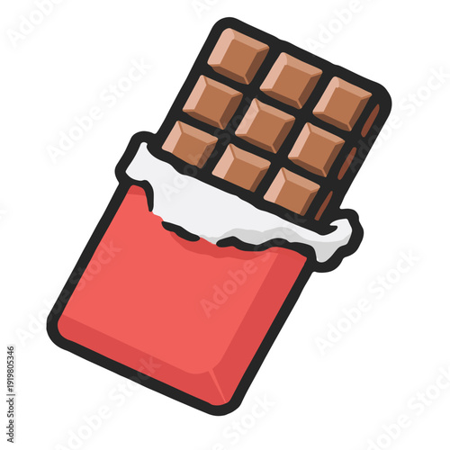 Chocolate bar sweet snack icon isolated red wrapper delicious treat