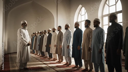 Men Praying in Mosque Islamic Ritual.