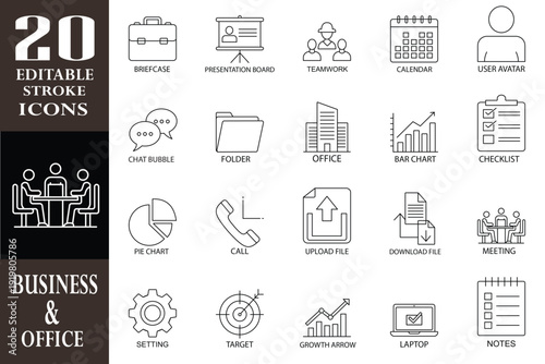 Minimalist Business and Office Line Icon Set