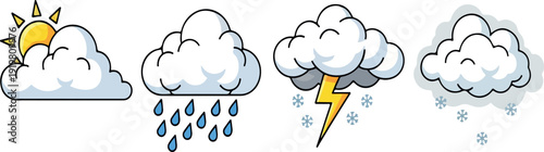 Thunderstorm Cloud Lightning Bolt Isolated Transparent Background Flat 2D Vector