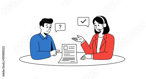 Customer Service Representative Assisting a Confused Client with a Document.