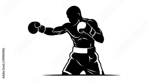 Dynamic Silhouette of a Boxer Delivering a Powerful Punch.