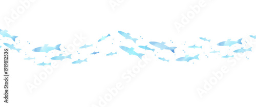Photos 水彩風の泡と魚の群れのイラスト 　波のようなライン素材