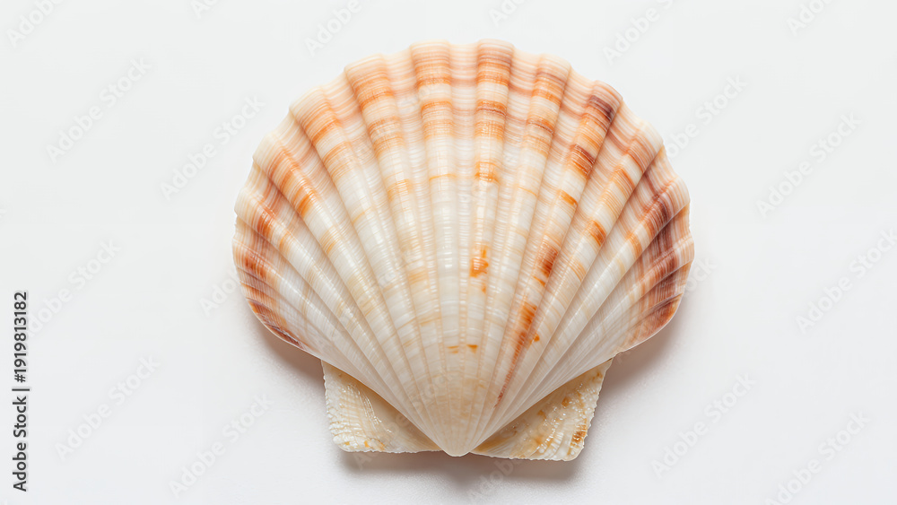 Obraz premium Isolated Seashell With Natural Stripes And Textures On A Clean White Background For Design Or Decoration