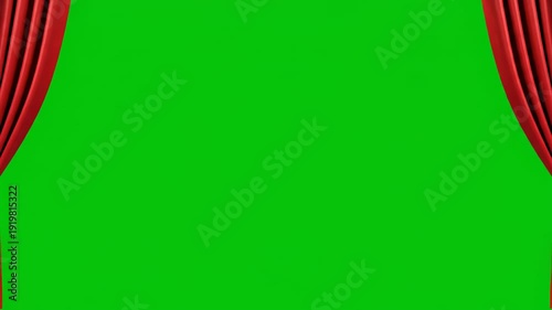 Wallpaper Mural Red Velvet Curtains Open Revealing Green Screen Chroma Key Stage Background with Dramatic Lighting Torontodigital.ca