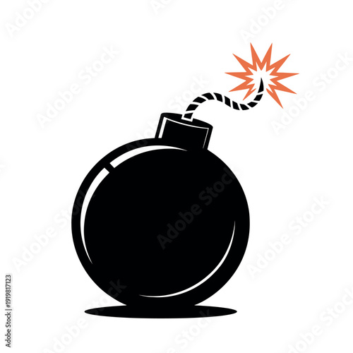 Classic black cartoon bomb with a lit fuse stands ready to detonate, symbolizing danger or urgent action.
