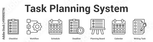 Task Planning System web banner icon set vector illustration concept for business with icon of Checklist, Workflow, Schedule, Deadline, Planning Boa.