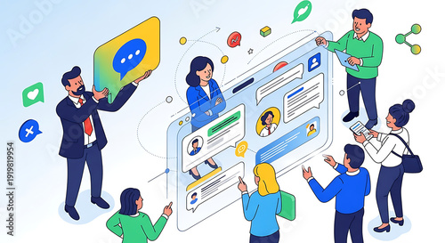 Knowledge sharing and enterprise social networking team collaboration and messaging on an internal platform with colleagues connecting through digital office technology and corporate communication