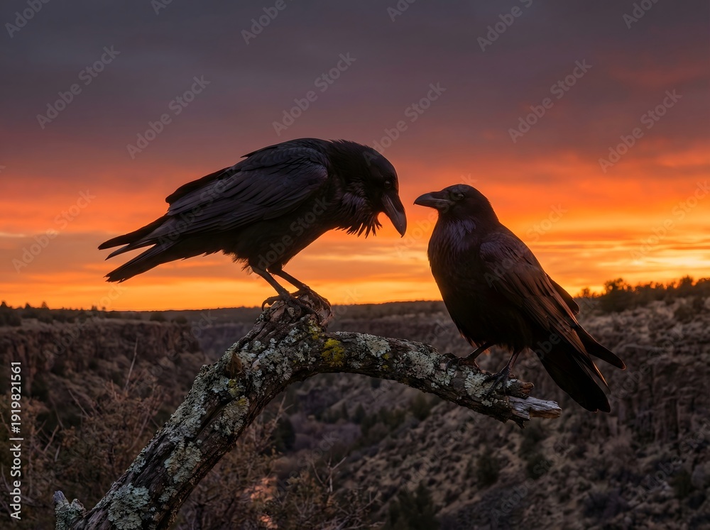 Fototapeta premium Two Ravens at Sunset
