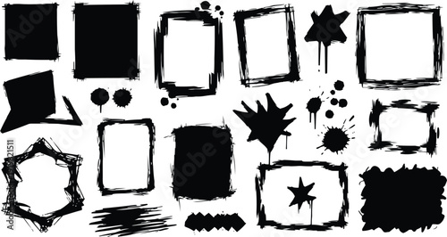 Described is a collection of black vector graphic designs, showcasing a variety of shapes and styles.