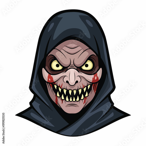 A cartoon vampire with hooded face