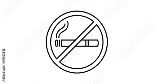 No smoking symbol prohibition sign with cigarette and smoke warning icon on white background