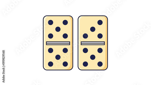 Simple graphic illustration of two classic cream colored domino tiles with black dots placed side by side.
