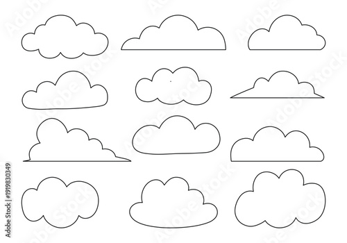 Collection Of Hand Drawn Cloud Outlines On White weather