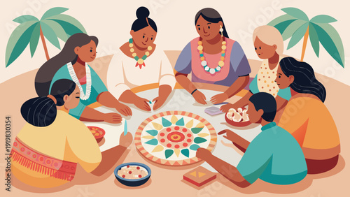 Cree Beadwork Circle Vector – Indigenous Community Daily Activity