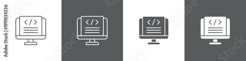 Coding line glyph icon style in white and black background
