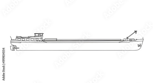 Minimalist cargo ship outline vector illustration on white background
