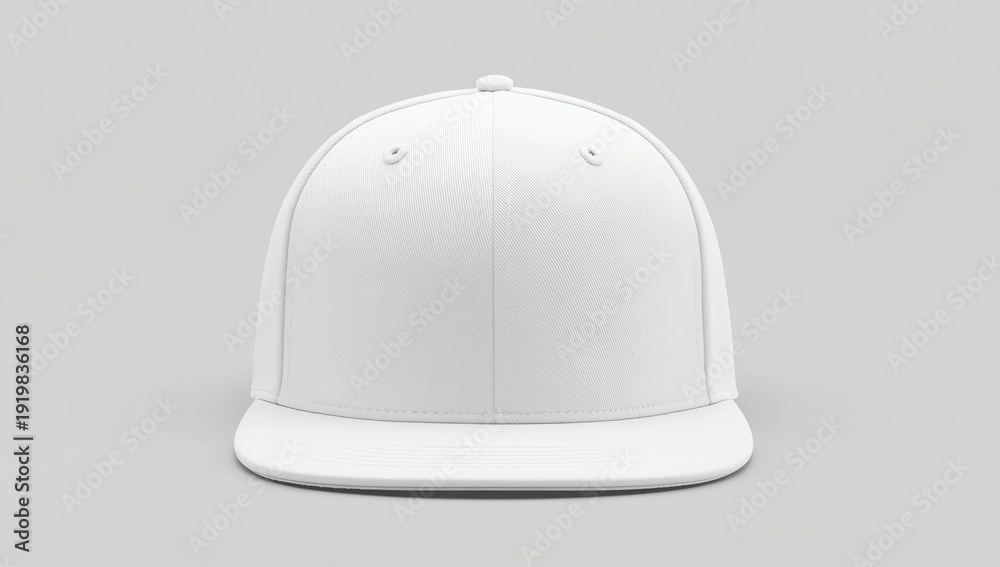 Fototapeta premium White snapback cap mockup on a grey background, front view 