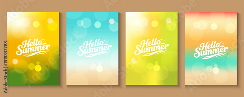 Summer time background with palm trees, Beach umbrella with chairs on the sand. summer sky Bokeh light of sky and sea.Tropical leaves .Summer greeting clipart poster set with tropical palm leaves.