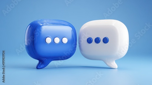 Colorful 3D Speech Bubbles with Conversation Elements on Blue Background