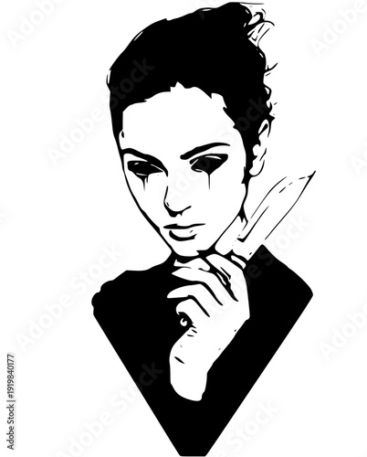 Stunning woman with hand on chin exudes confidence and elegance