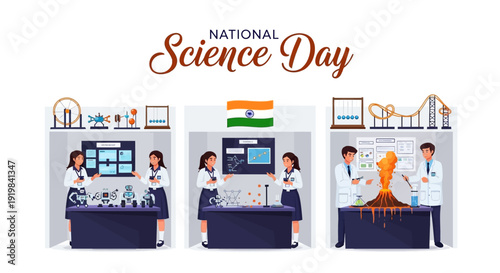 People celebrating National Science Day in India with C. V. Raman effect experiments and research