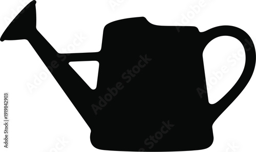 Black silhouette of a watering can against a stark white background silhouette