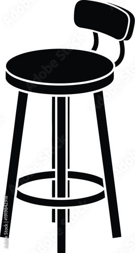 Simple black silhouette of a round bar stool with backrest silhouette