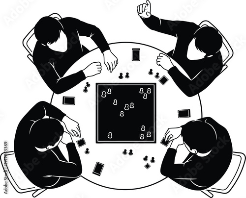 People playing a board game together viewed from above as a silhouette