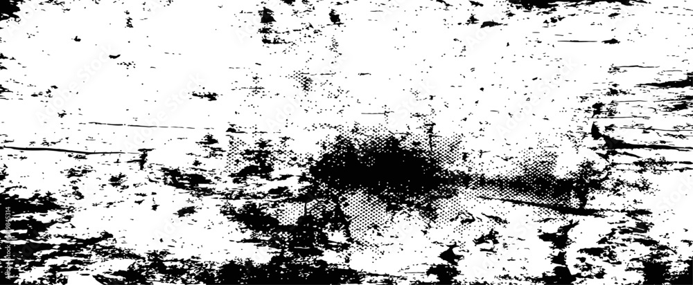 Naklejka premium Black and White Grunge Halftone Texture Overlay Abstract Design Element