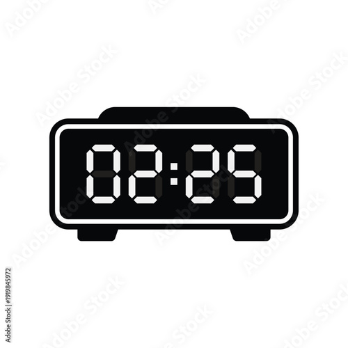 Simple black digital clock icon showing the time two twenty-five on a plain white background