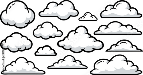 Collection of comic-style clouds for design and illustration, with cartoon flair