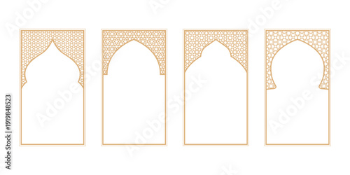 Line Islamic windows, mosque doors with arabic traditional pattern
