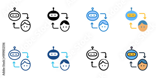 Human AI Interaction icons set multiple style collection. Editable stroke 

