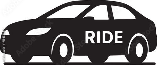 Minimal ride-sharing car silhouette, modern mobility service concept, clean flat vector design, simple black outline, isolated on white background.