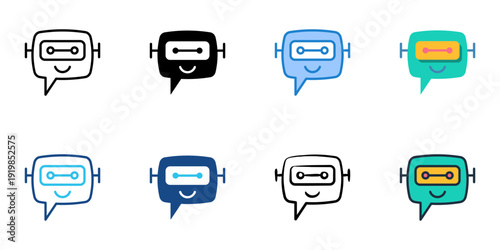 AI Chat for Social Media icons set multiple style collection. Editable stroke 
