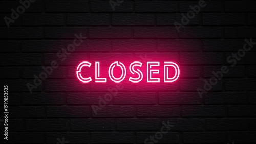 Pink Neon Closed text animation. Glowing closed looping motion. flicker text 4k video.