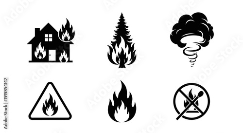 Fire Icons Set for Warning Signs.