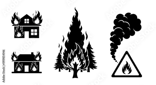 Fire Icons Representing Danger and Destruction.