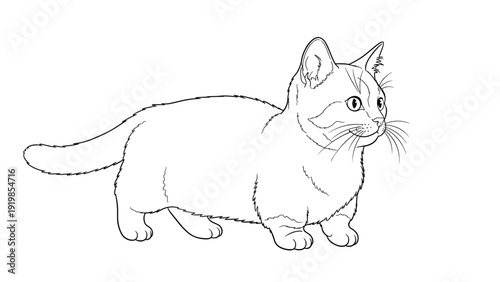 Simple line drawing of a small kitten with short legs walking sideways, ideal for a kids creative coloring book project.