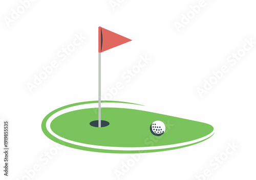 Golf Icon Vector Illustration with Flag and Green Field
